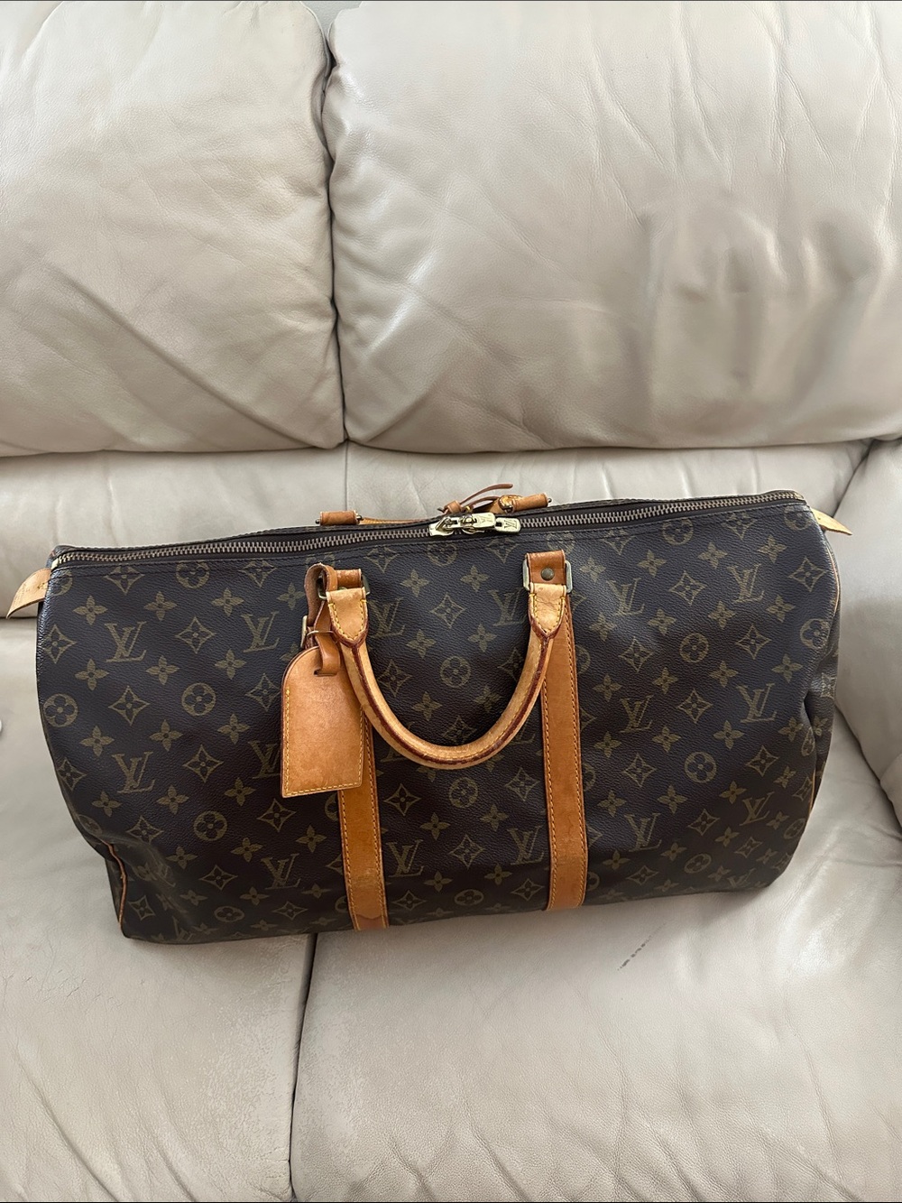 Louis Vuitton Brown Monogram Travel Duffle with Tan Vachetta Trim/ KEEPALL 50